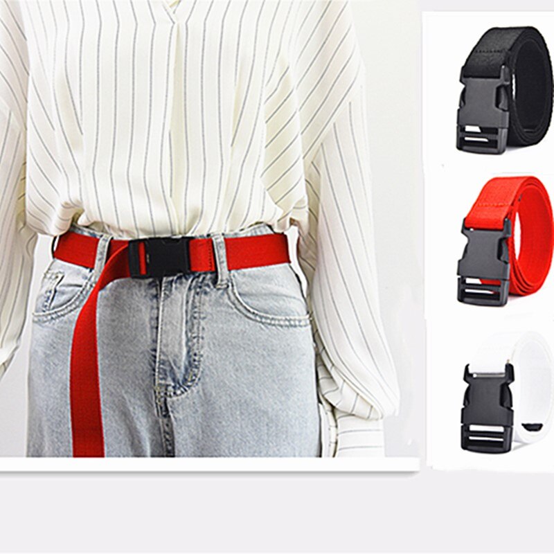 Adultes réglable tout-Match ceinture unisexe Style coréen toile ceintures Vintage en plastique boucle élastique couleur unie longue ceinture
