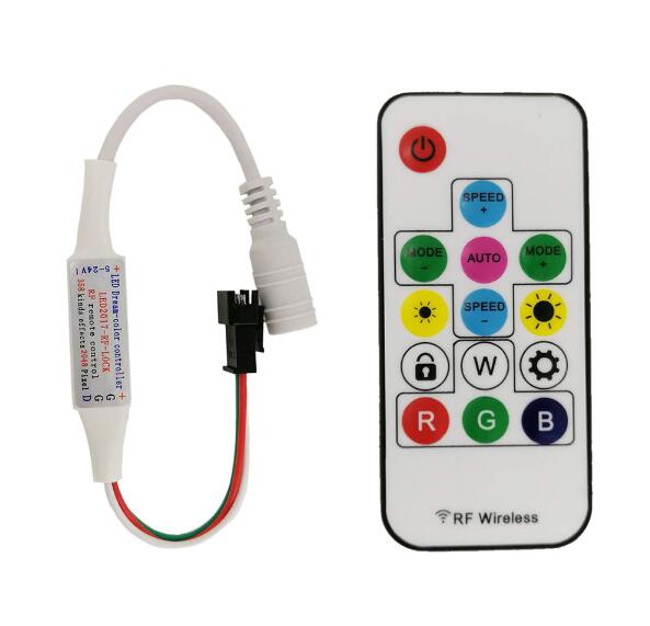 DC USB Pixel Remote Controller Mini 3key RF 14key 17key 21key remote For ws2811 WS2812B SK6812 Pixels Full Color led Strip light: 14key RF remote / DC connector outout