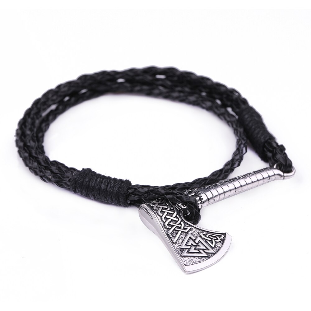 Dawapara Viking Valknut Rune Aligiz irlandais trinité symbole hache breloque Bracelet en cuir de saint valentin