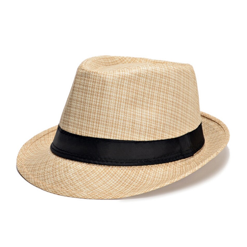 SHOWERSMILE-chapeaux Fedora pour hommes, casquette de plage d&#39;extérieur uni en lin uni, kaki, Style britannique, pour le printemps et l&#39;été: Beige