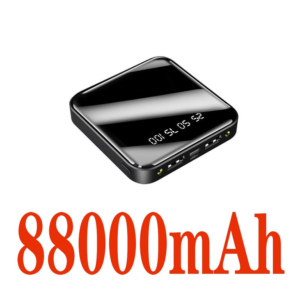 Mini power bank 88000mAh mobile phone portable charger LED power bank is suitable for Xiaomi external mobile battery: Black-88000mAh