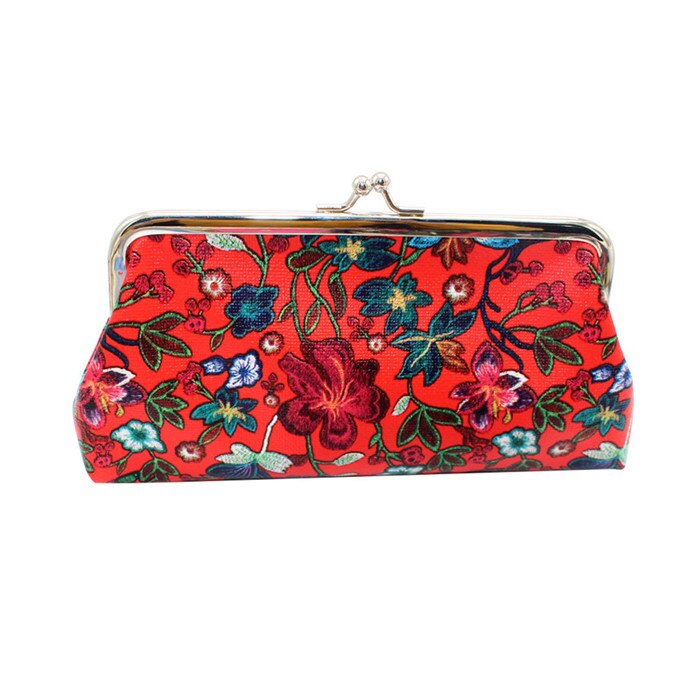 Women Retro Printing Flower PU Leather Solid Wallets Female Coin Purse Card Holders Handbag Hasp Long Wallet Handbag A10 AP16: D