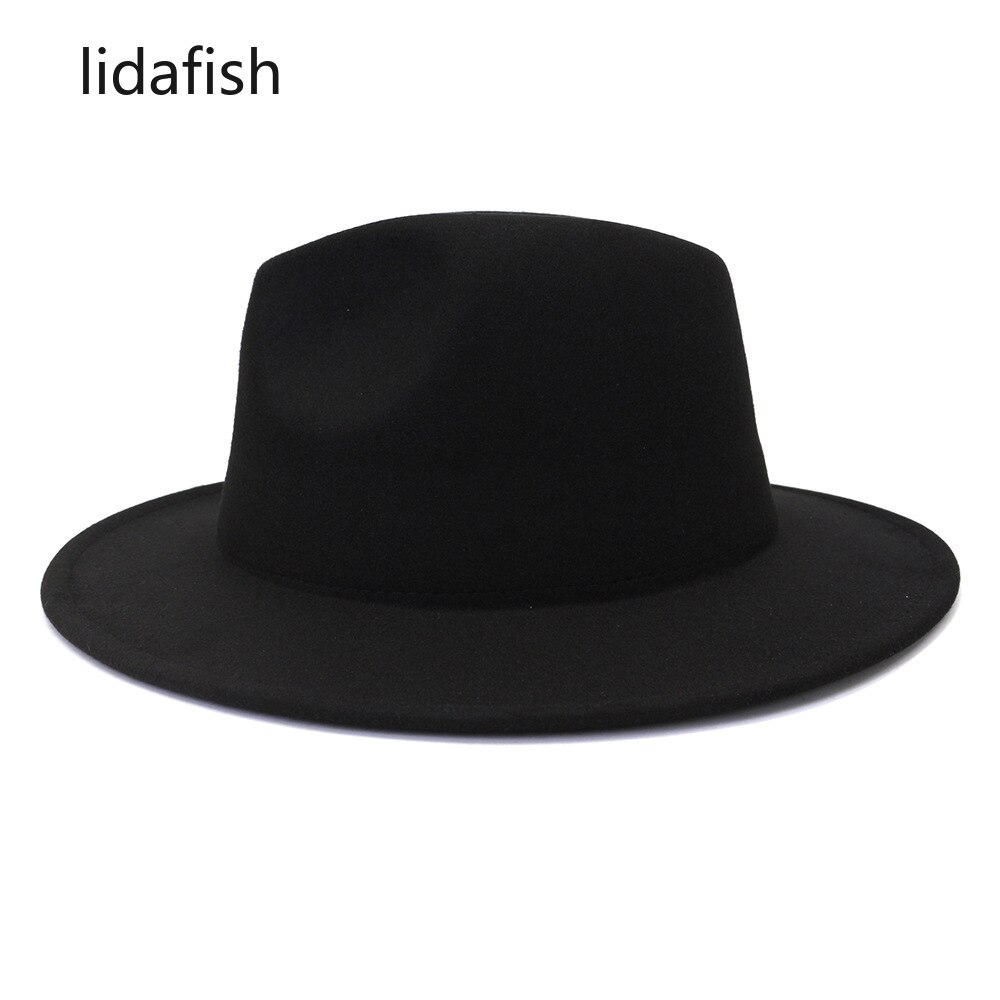 lidafish Black With Plaid Patchwork Wool Felt Women's Hats British style Jazz Fedoras Hat Panama Trilby Hat