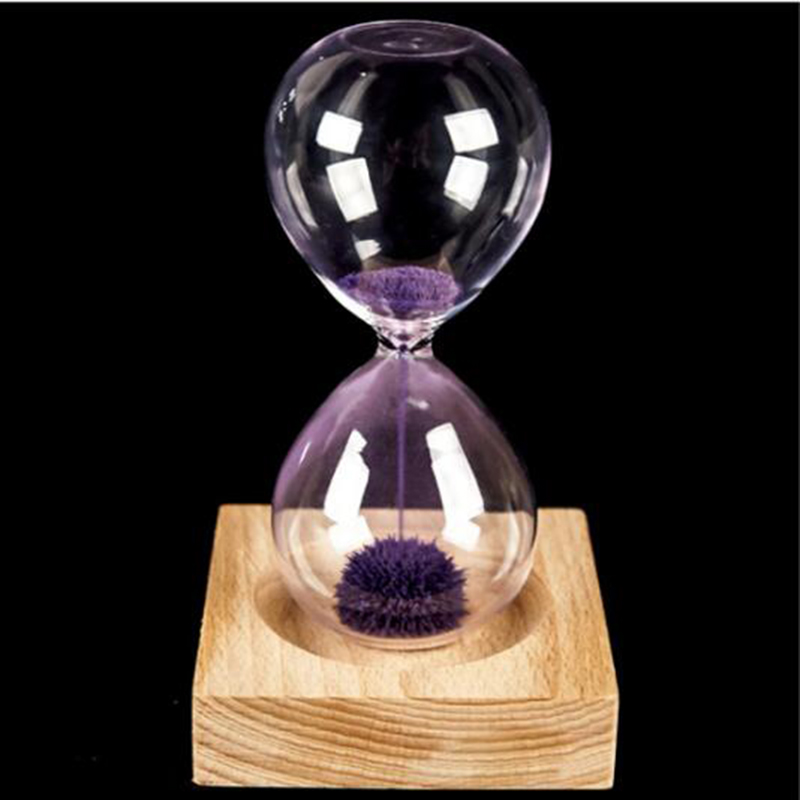 Wood+glass + Iron Powder Sand Iron Flowering Magnetic Hourglass with Packaging Hourglass 13.5 * 5.5cm Wooden Seat Presents: Purple 
