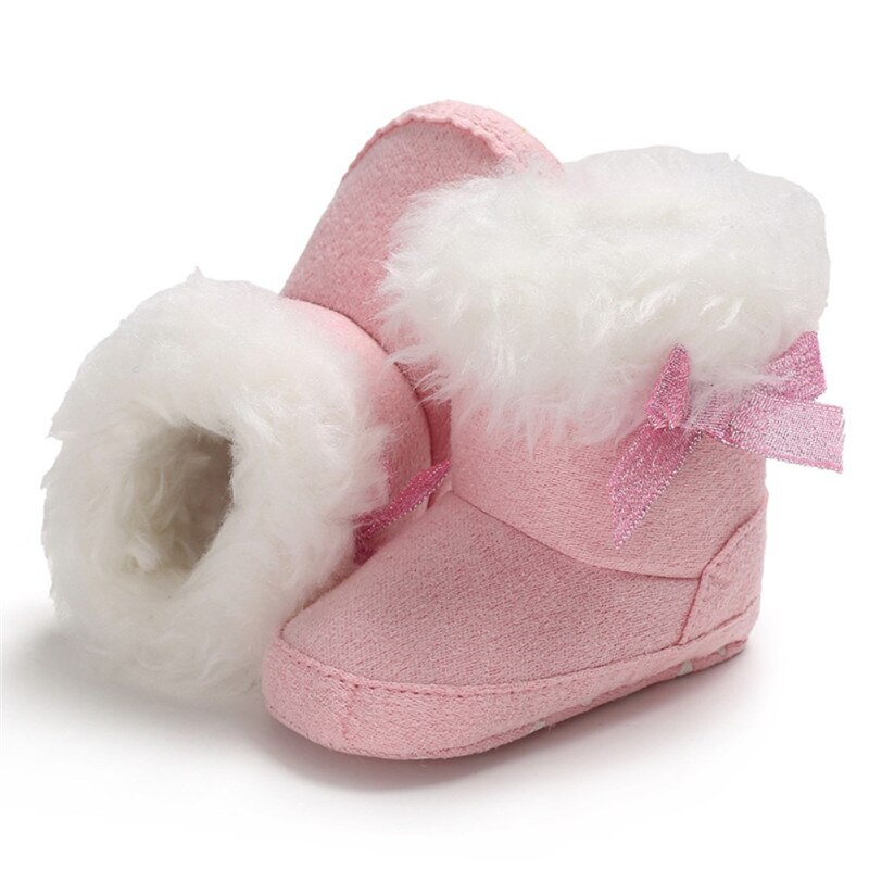 Kleinkind Baby Mädchen Jungen Stiefel Booties Schnee Hausschuhe Feste Pelz Unterhose-Auf Bogen Baumwolle Winter Warme Schuhe 0-18M