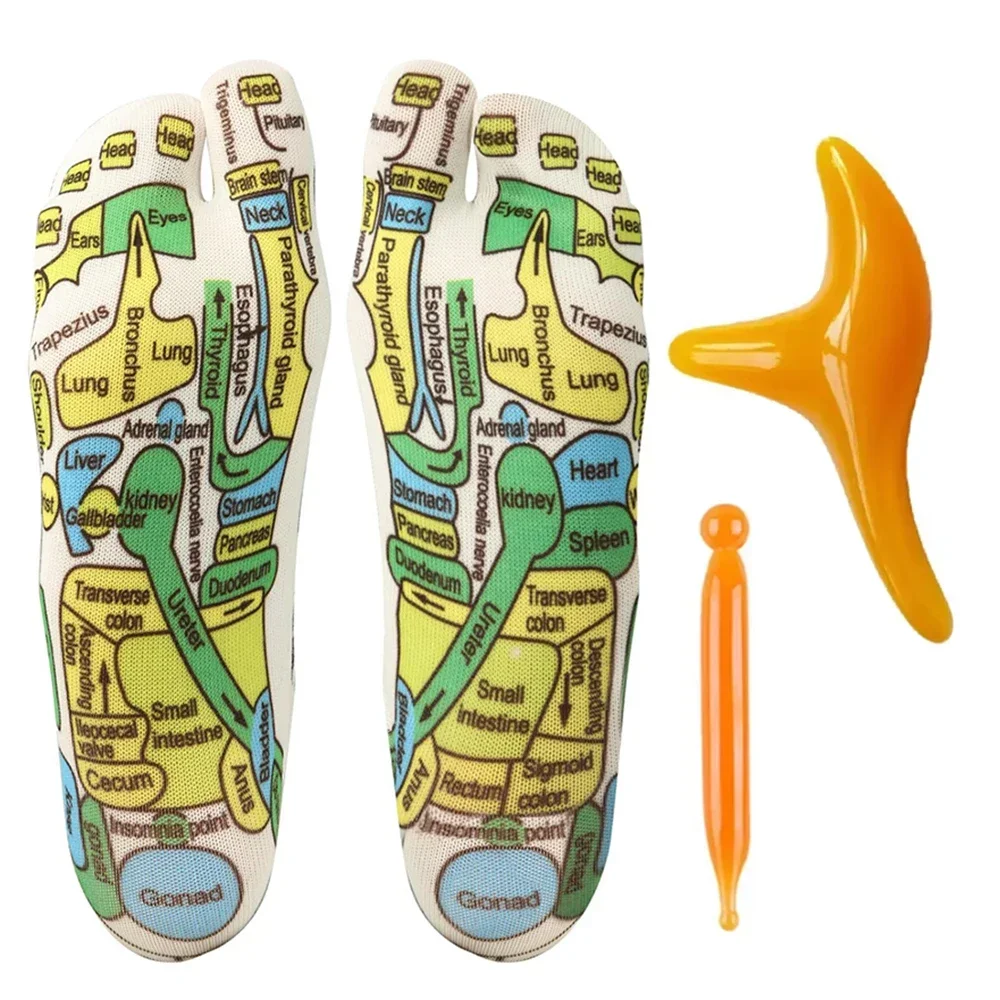 1 einstellen Socken Akupressur Fußpflege Massage Lindern Müde Füße Massagegerät Reflexzonenmassage Socken Fuß Akupunkturpunkt Massage Werkzeug Physiotherapie: Gans Gelb