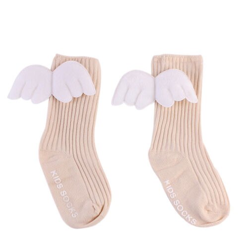 Nyligt søde dejlige baby børn toddler pige flæser blød knæ høj ben varmere bomuld engel vinger sokker 0-4y 4 stil: Beige 2 to 4 y