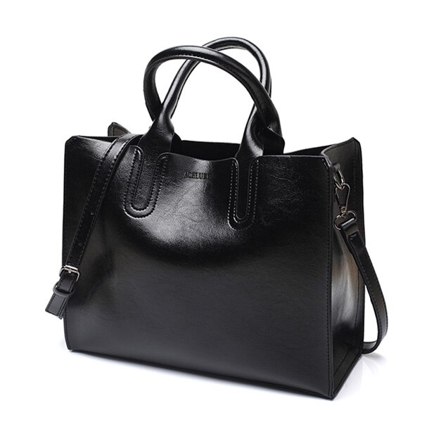 Leder Handtaschen Große Frauen Tasche Casual Weibliche Taschen Stamm Tote Spanisch Schulter Taschen für frauen bolsa feminina: black