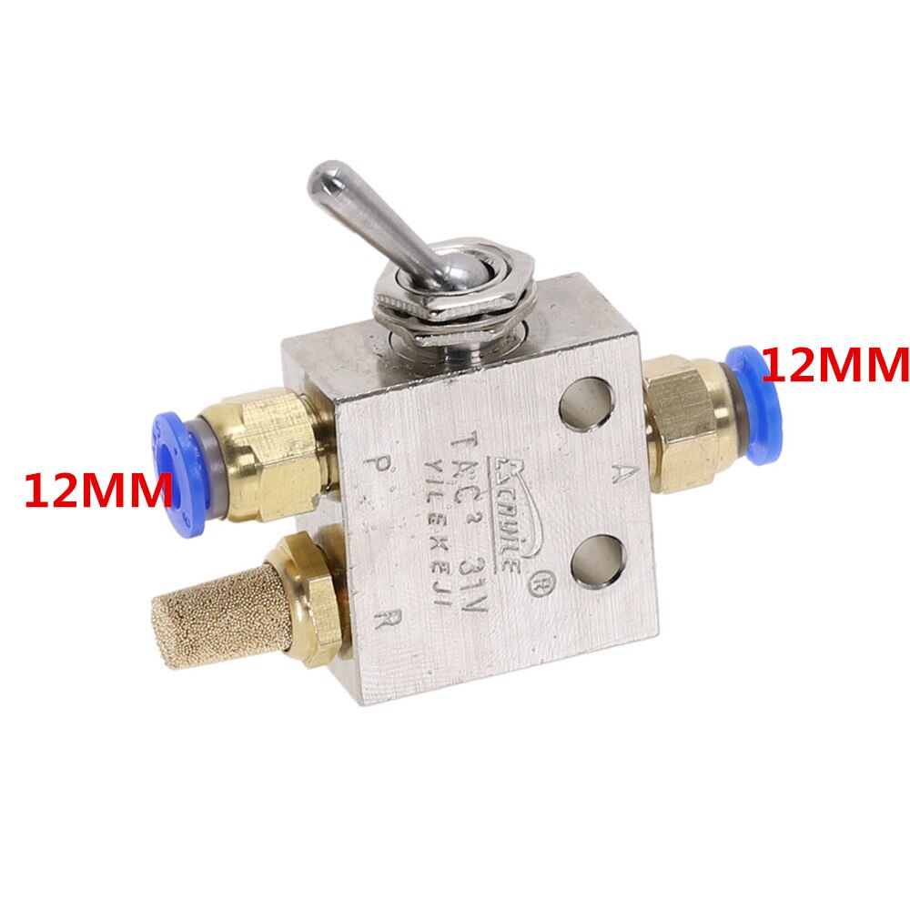 Mechanical Valve TAC2-31V 1/8"PT Thread 2 Position 3 Way Toggle Lever Air Pneumatic switch Valve w Fittings: 12MM