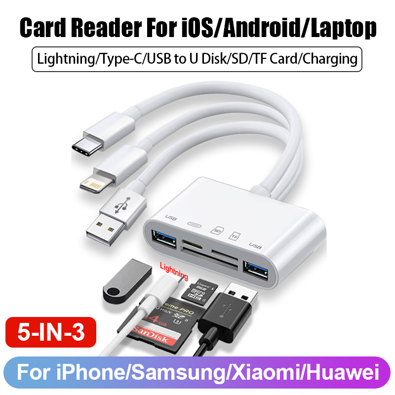 8 in 1 SD-kaartlezer USB HUB voor iPhone iPad MacBook Lightning/USB/Type C naar SD TF-kaart Geheugenlezer Flash Drive OTG-adapter: green