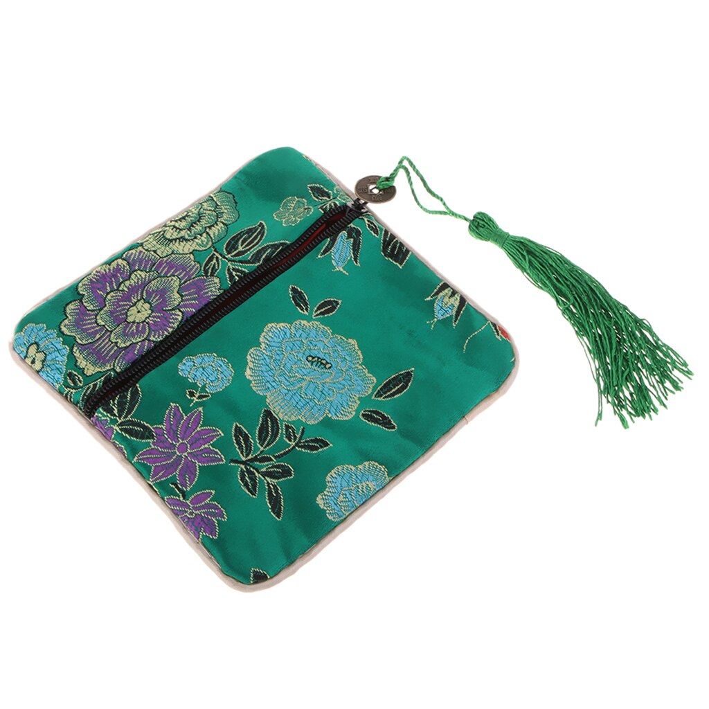 Vintage guzheng neglebåndspose pose kinesisk element silke brokadetaske med kvastindretning: Grøn