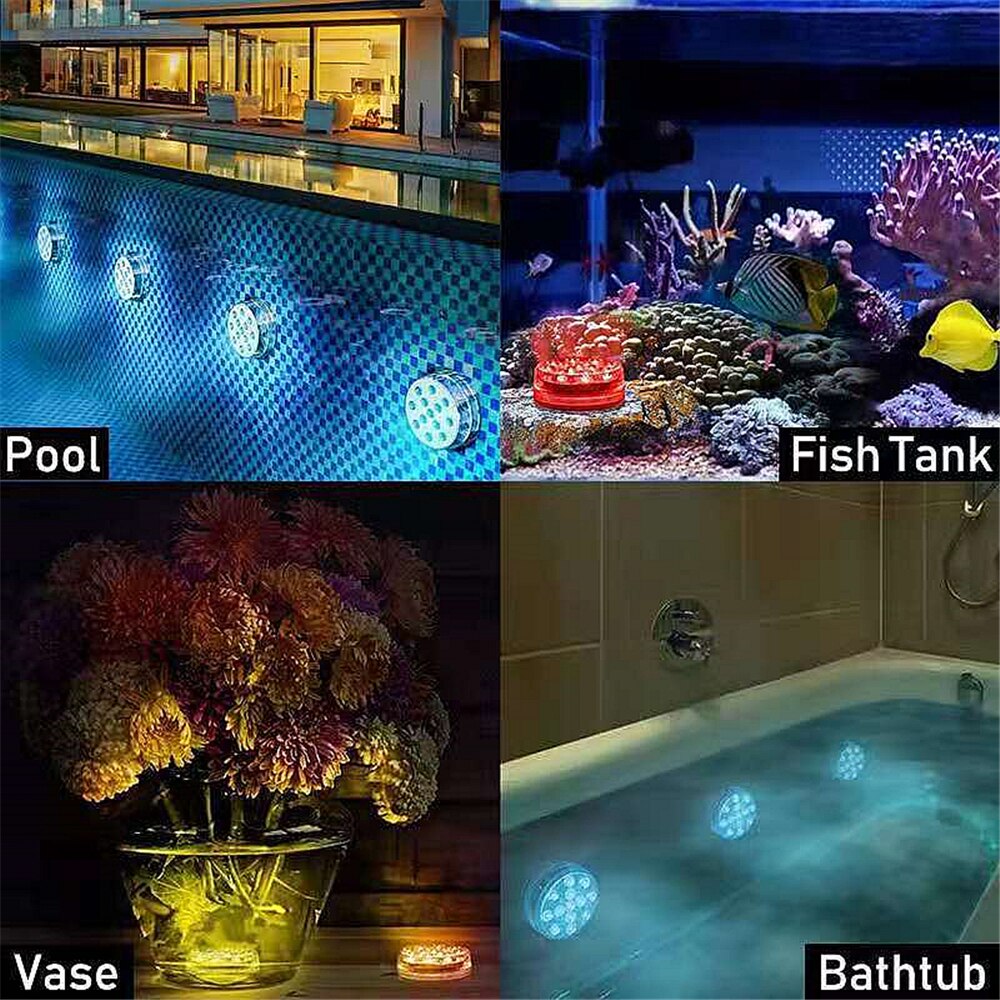 Updated Submersible Light Magnet Suction Cups IP68 Waterproof RGB Underwater Pool Lights for Pond Aquarium Garden Night Lamps