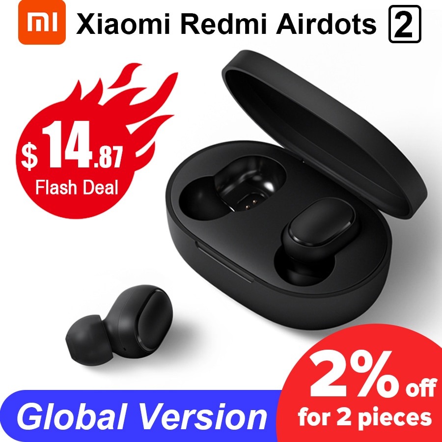 Xiaomi Redmi Airdots 2 TWS Bluetooth Wireless Earphone Stereo bass Earbuds Voice Control BT 5.0 Noise Reduction Tap AI Control