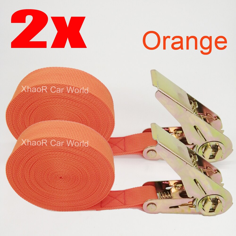 2 Pcs 5 Meter Spanbanden Verstelbare Cargo Bandjes Voor Auto Motor Fiets Ratchet Tie-Down Riem Voor Bagage tas Binden Riemen: Orange