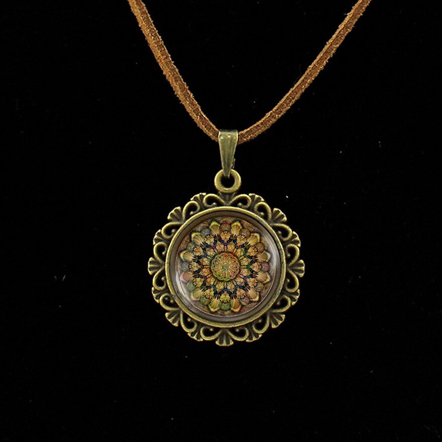 Retro Om Lederen Ketting Mandala Bloem Hanger India Choker Verklaring Kettingen Chakra Zen Yoga Vriendschap Sieraden L 214: L240