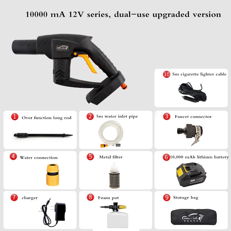 Draadloze Hoge Druk Wasstraat Waterpistool Draagbare Lithium Batterij Hogedrukreiniger Schuim Generator Tornado Auto Accessoires: Upgraded version