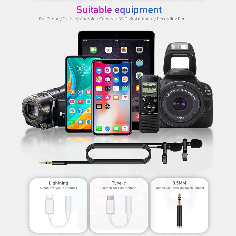 Portable USB Mini Microphone 1.5m Lapel Lavalier Mic Clip-on External Buttonhole Microphones for Laptop computer Recording Chat