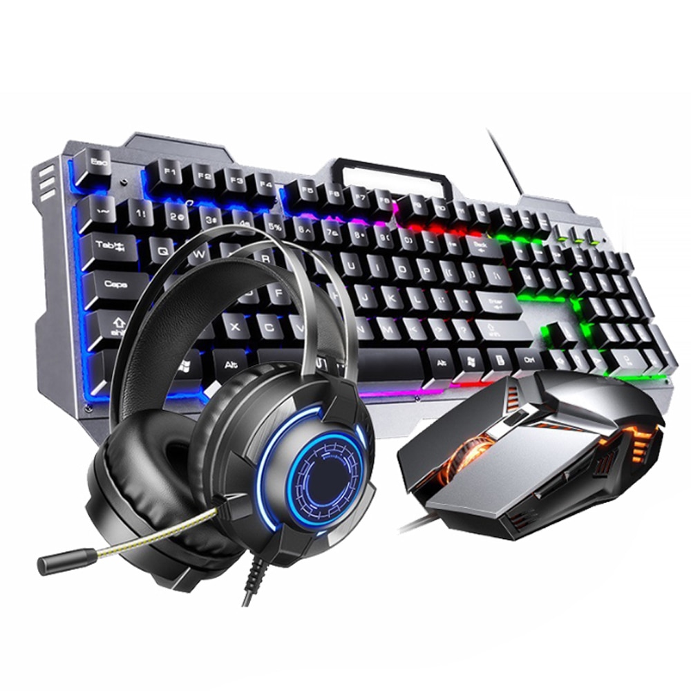 Teclado para videojuegos, ratón con luz de fondo con cable, sensación mecánica, Kit de Gamer silencioso de 3200DPI, juego de ratón para juegos para PC y portátil