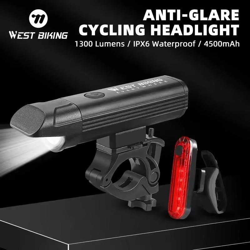 WEST BIKING Anti-Glare Fietskoplampen IPX6 Waterdichte Oplaadbare Fietskoplamp MTB LED Cycluslicht Fietsaccessoires
