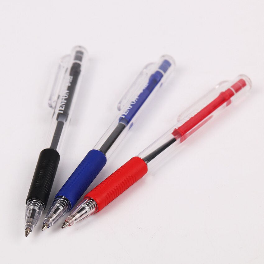 TENFON 1PC bolígrafo de plástico rojo azul y negro 3 colores bolígrafo de punta de bola transparente B-522