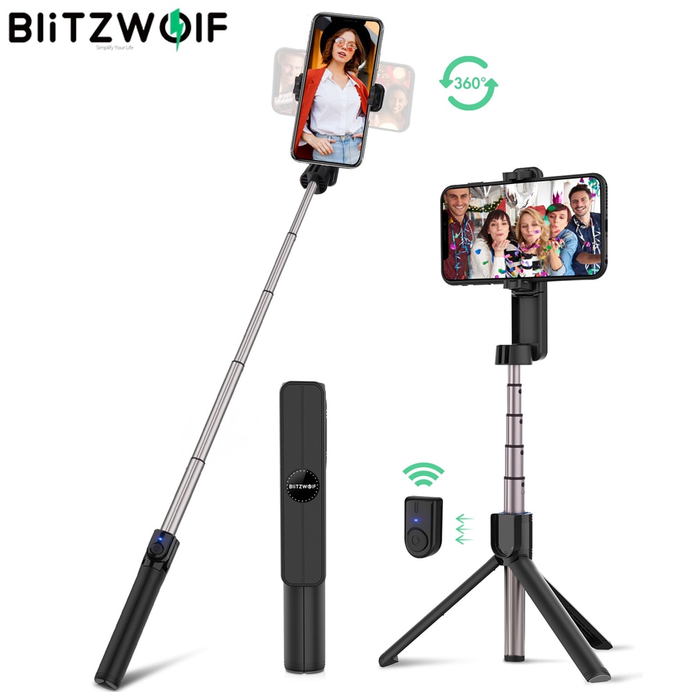 Blitzwolf BW-BS2 Portable Mini Bluetooth Selfie Stok Afstandsbediening Statief Met Draaibare Telefoon Klem Houder Voor Iphone 11