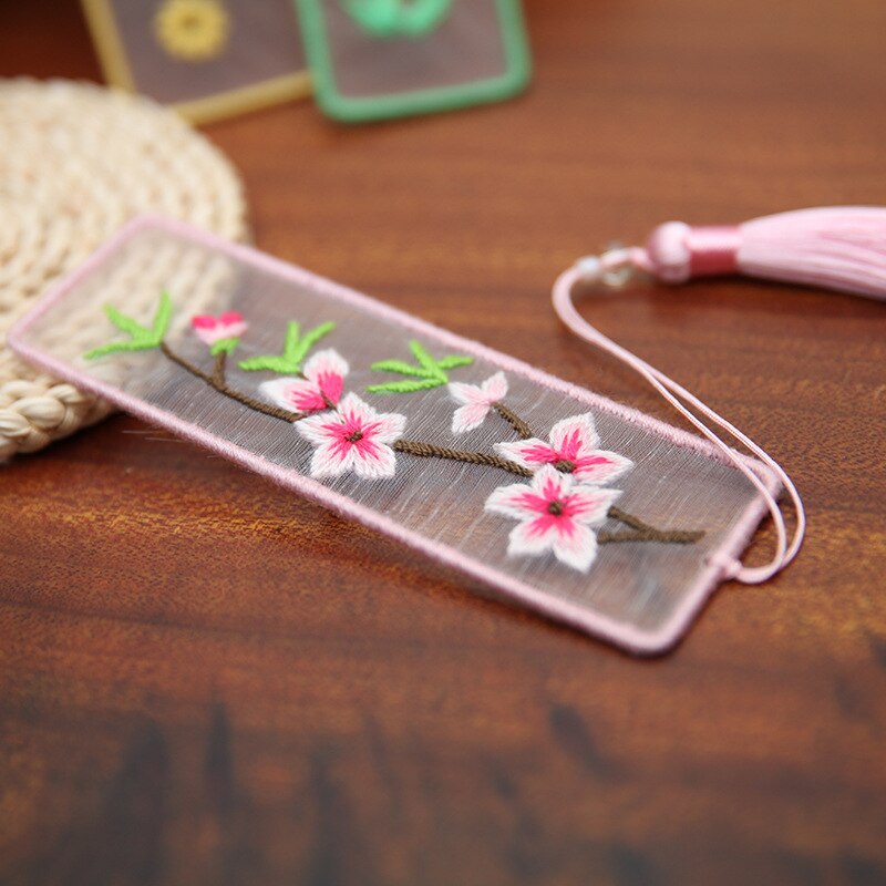 Chinese Flower Pattern DIY Bookmark Embroidery Kit with Hoop Needlework Cross Stitch Handmade Craft Sewing Art Unfinished Kit: 6