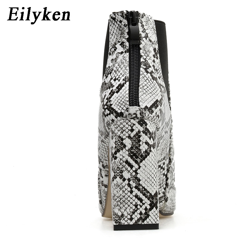 Eilyken Print Snake Pu Vrouwen Enkellaars Zip Puntschoen Schoeisel Dikke Hoge Hakken Vrouwelijke Boot Schoenen Vrouwen Slangenhuid bootie
