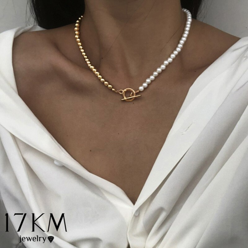 Vintage Baroque Pearl Choker Necklace For Women Bohemian Asymmetric Pearl Pendant Necklace Wedding Jewelry