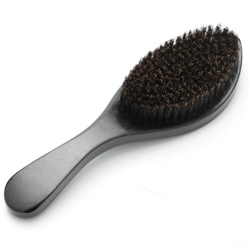Spazzola per barba curva lunga per capelli in setola naturale da uomo manico in faggio pettine per baffi spazzola per onde in legno naturale per uomo G1203: nero