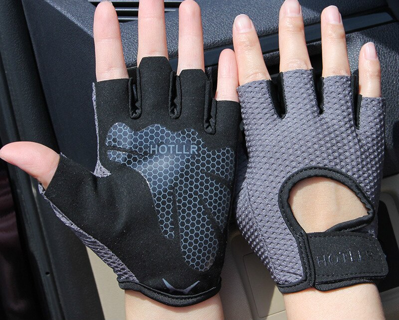 Gym fitness handschoenen power gewichtheffen dames heren workout bodybuilding halve vinger handbeschermer: Grijs a / M