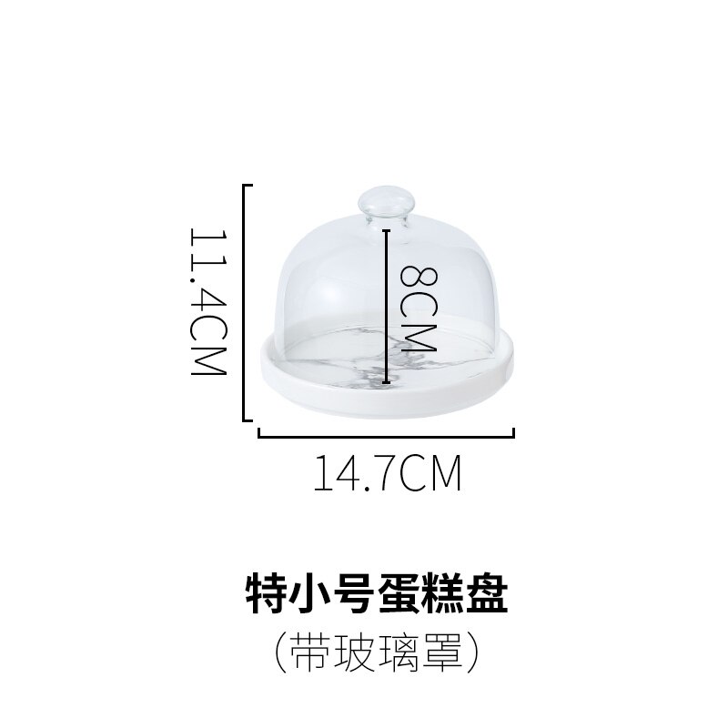 Ceramics Round Cake Pan Glass Cover Dessert Snack Tray Fruit Dessert Display Tray Photo Props Try Eating Cake Stand with Lid: 14.7x11.4cm