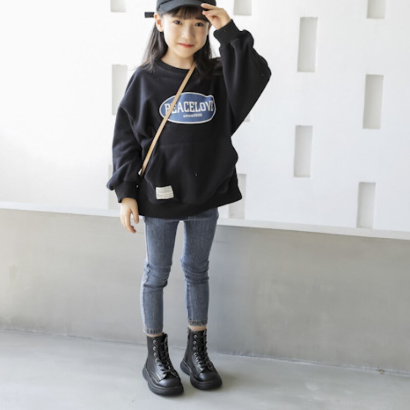 Crianças martin botas estilo britânico botas 2022 outono botas curtas coreano fundo grosso meninos meninas sólido botas pretas moda 26-35