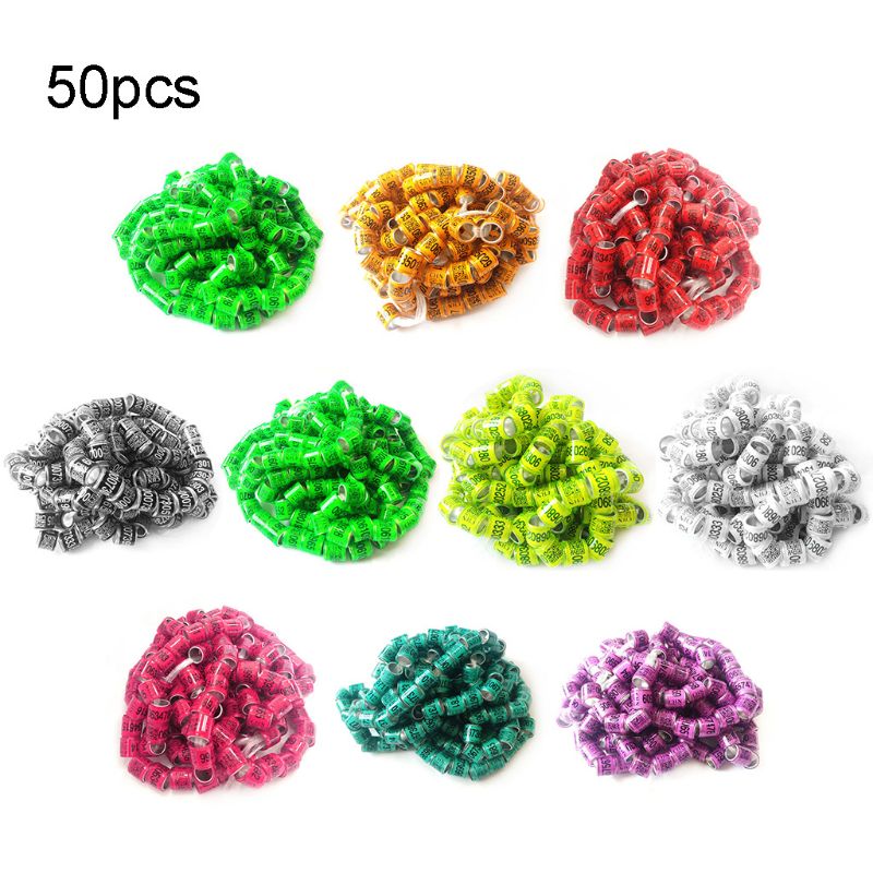 50Pcs 8mm Aluminum Bird Foot Rings Reusable Racing Pigeon Leg Clips Identify Dove Bands with Number Training Supplies Mix Colors