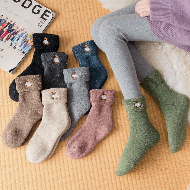 Thicken Winter Warm Wool Socks Women Japanese Style Solid Color Towel Christmas Socks for Ladies 102402