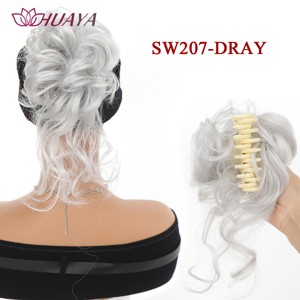 Moño de pelo sintético para mujer, moño desordenado, extensiones de cabello Updo despejadas con Clip de garra, horquillas rizadas, negro y marrón