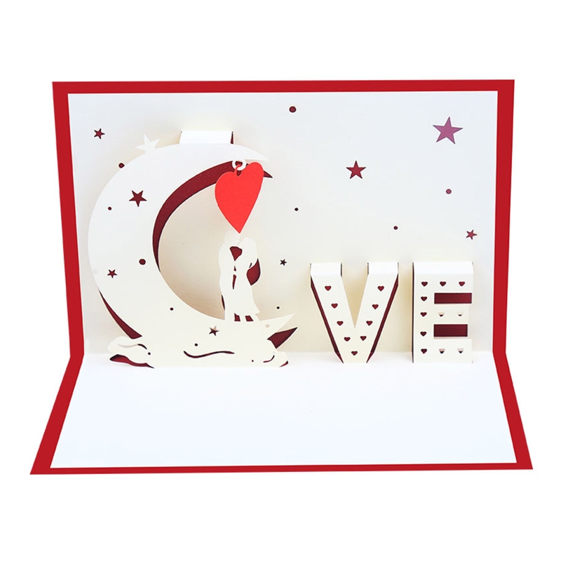 3D karty kirigami księżyc miłość walentynki karta rocznica urodziny prezenty pocztówka zaproszenia ślubne kartki z życzeniami