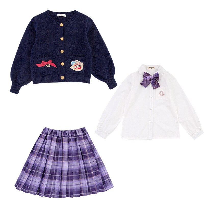 Spring Autumn Clothes Girls JK Uniform School Uniform College Students Sweater+Shirt+Skirt Girl Pleated Skirt 3 Piece Set