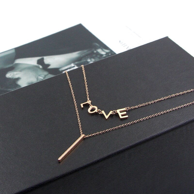 Dubbele Kettingen Kettingen Vrouwen Party Rvs Gold Love Letter Hanger Kettingen Collier Bijoux: rose gold