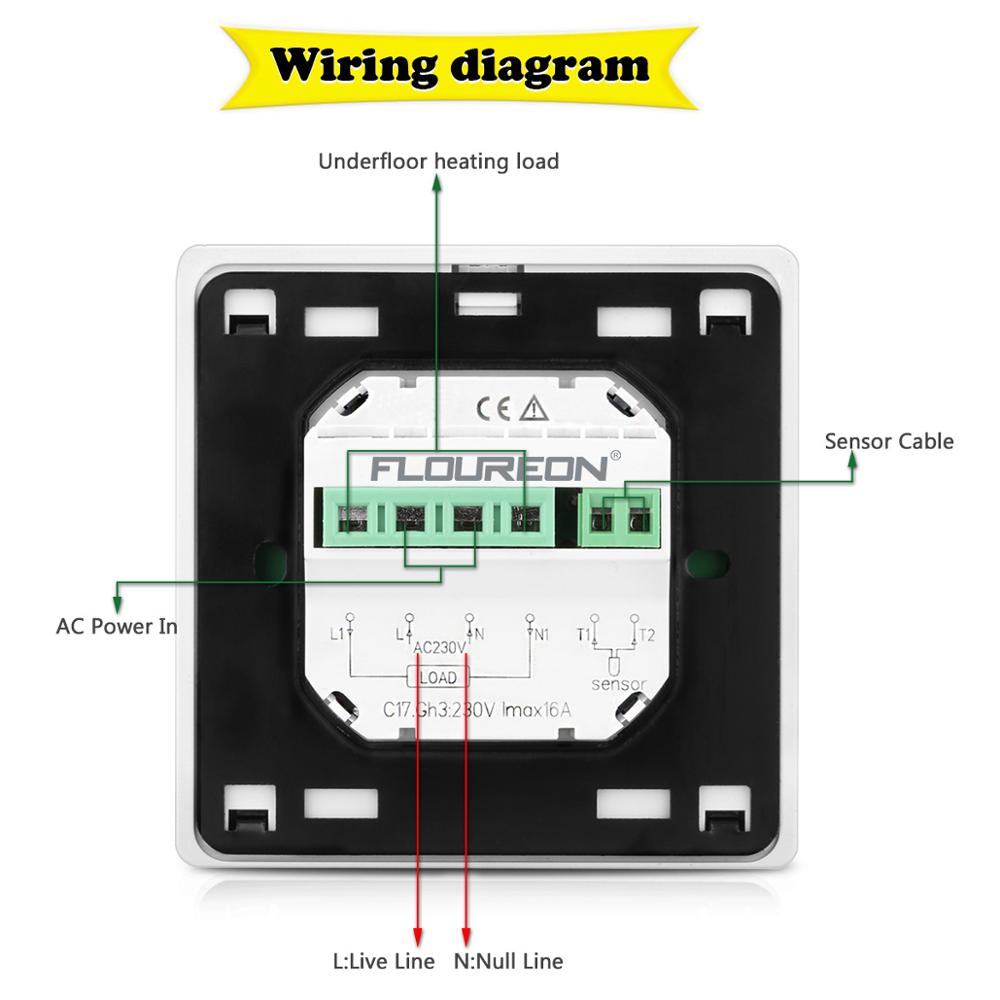 Écran tactile LCD Floureon Thermostat système de chauffage par le sol thermorégulateur AC85-240V régulateur de température rétro-éclairage blanc