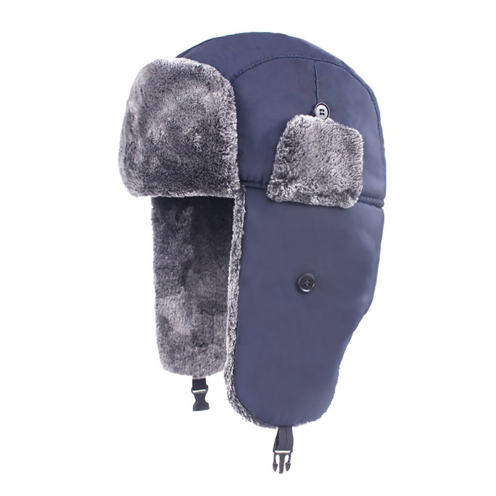Russian Ushanka Cap Scarf with Earflap Winter Outdoor Trapper Cap for Men Winter Warm Bomber Hats Thicken Fur Neck Warmer Soft: Blue