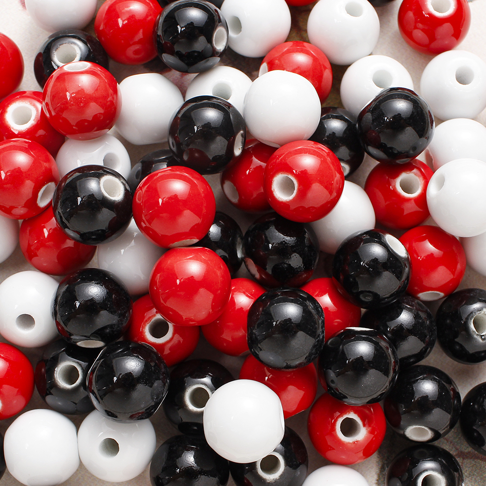 6/8/10/14mm Round Ceramic Beads 20-100Pcs Red Black Ceramic Loose Spacer Beads For DIY Necklace Bracelet Earrings Jewelry Making: Red / 5mm