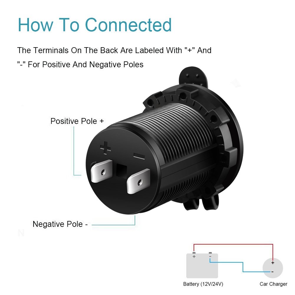 DIY Car Cigarette Lighter Socket Car Marine Motorcycle ATV RV Power Outlet Receptacle 12V-24V 60cm Wire Waterproof