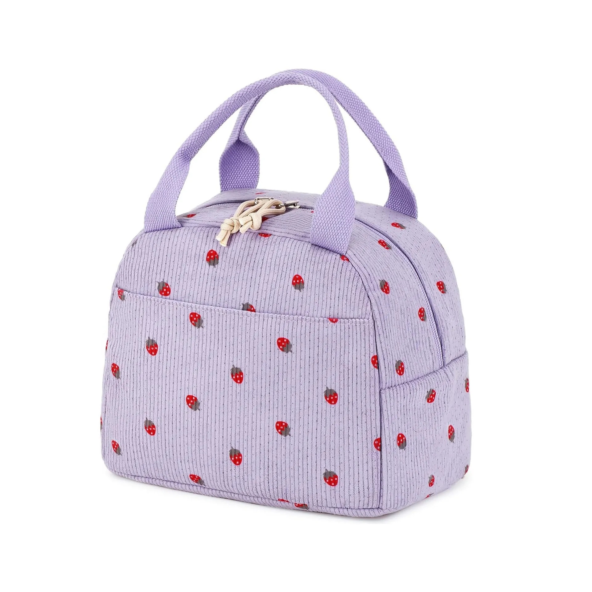 Large Capacity Corduroy Strawberry Lunch Bag Travel Business Trip Picnic Ice Pack Work Thermal Bag Cross-Border: green