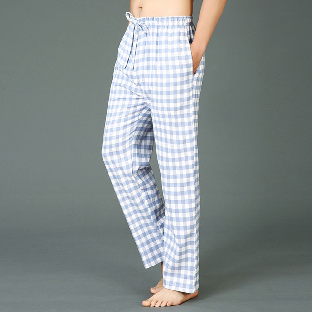 Herre pyjamasbukser i blød bomuld plaid/stribe elastisk linning nattøj pyjamas loungebukser: M / B