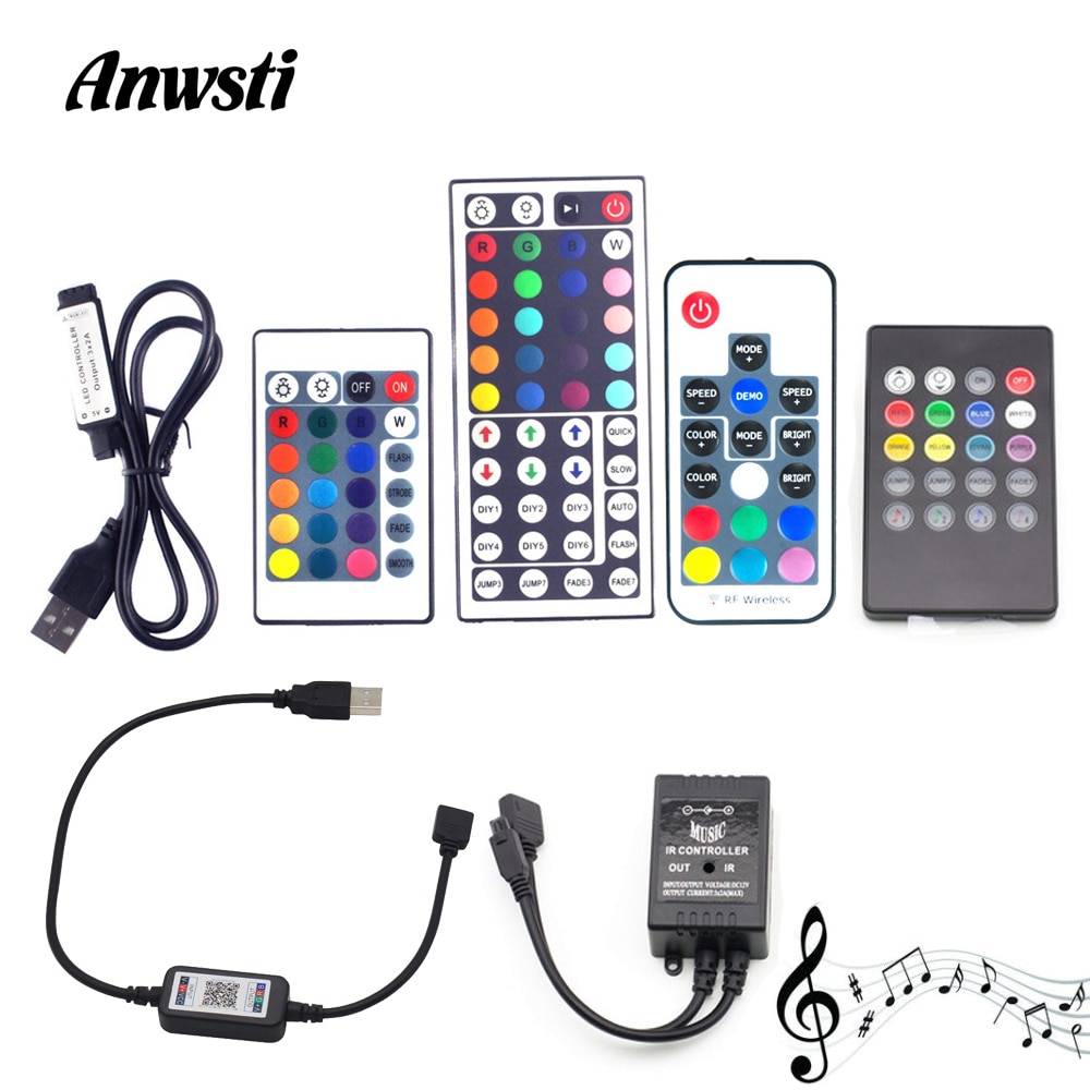 USB RGB LED Controller Bluetooth Music 5V 12V 24V USB Mini IR RF Wireless Remote Controller for 5050 2835 RGB LED Strip Light