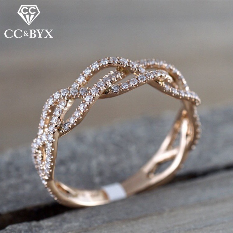 Anillos CC para mujer, joyería clásica, Circonia cúbica, Color oro rosa, bisutería nupcial para boda, accesorios para mujer, CC2342