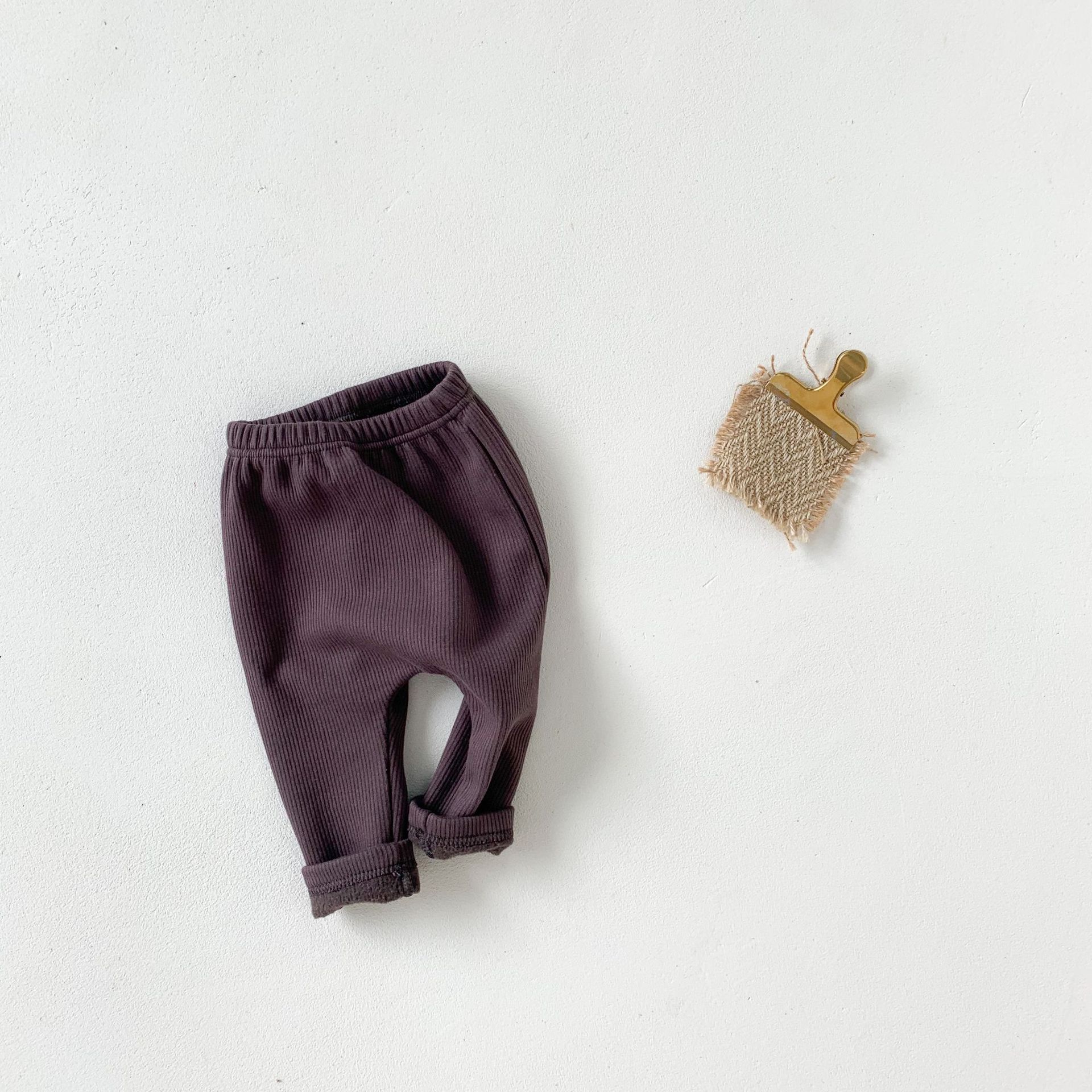 Vinter småbarn barn plus sammetsleggings ren färg bebis flickor elastiska byxor pojke pp byxa barn varma byxor: K3557 lila / 9m 73cm