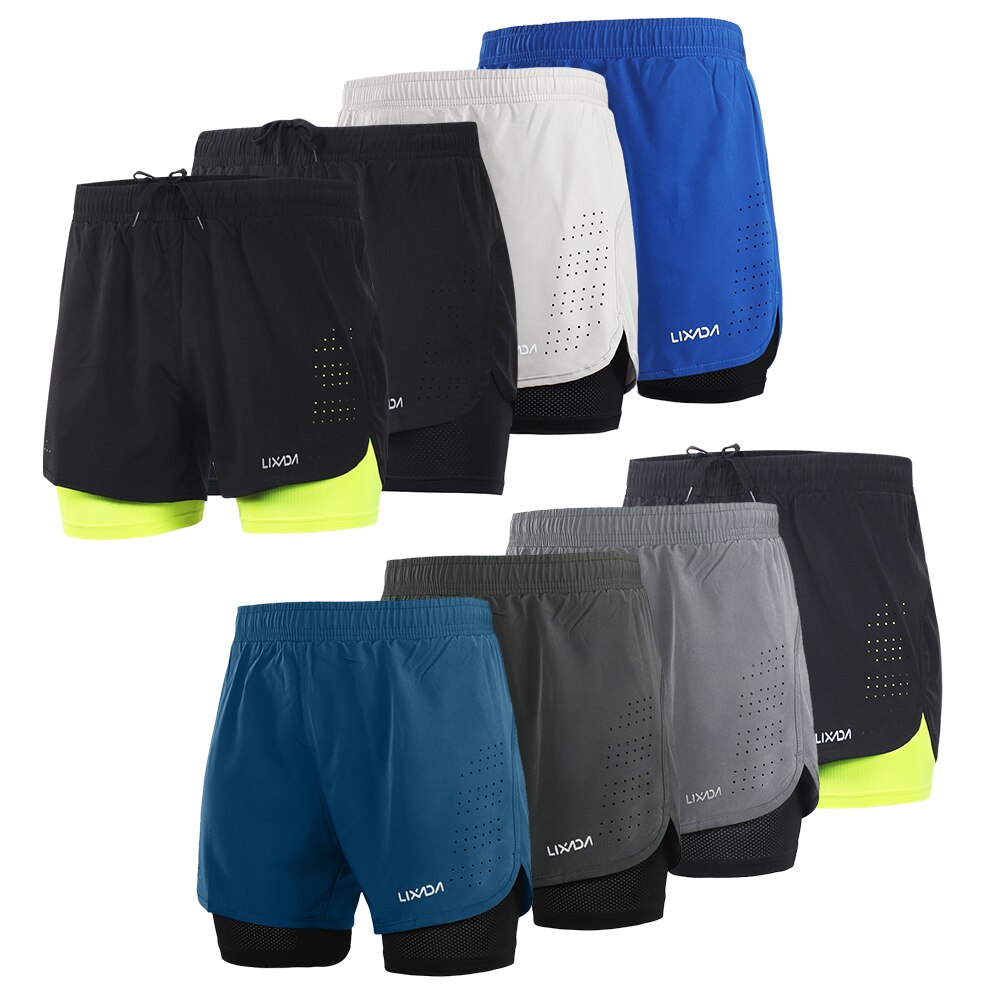 Lixada Gym Mens Sport 2-in-1 Running Shorts Running Shorts Quick Drying Exercise Jogging Cycling Shorts with Longer Liner