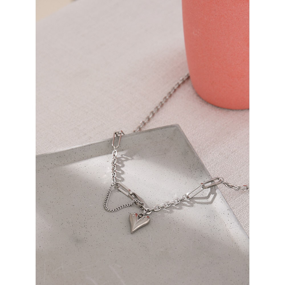 Yhpup-collar con colgante de corazón romántico para mujer, gargantilla de acero inoxidable de 18 K con textura de Metal, de , para aniversario