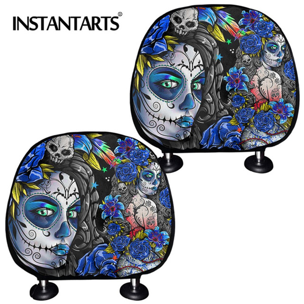 INSTANTARTS Day of Dead Car Seat Headrest Covers Sugar Skull Pattern Breathable Protective Rest Cushion Covers Universal: HTAA0258D1